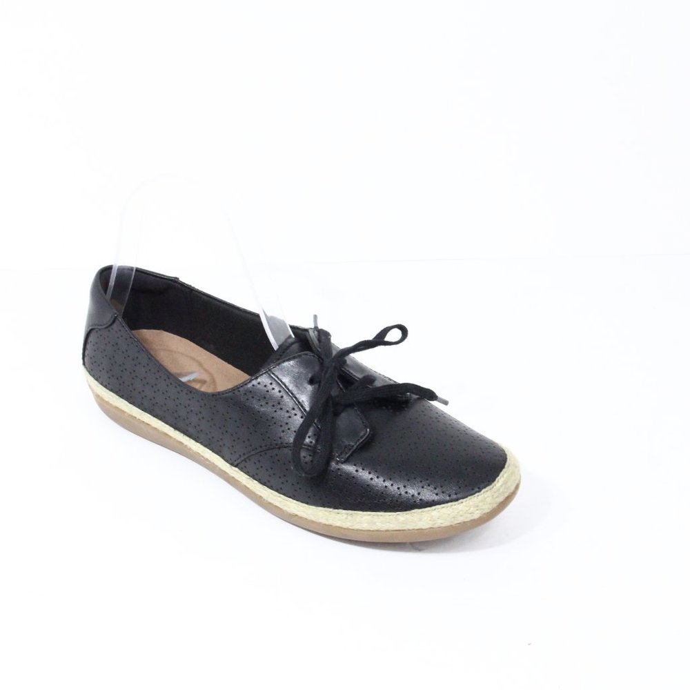 Clarks Collection Leather Espadrille Sneakers 8.5 Women Black Shoes